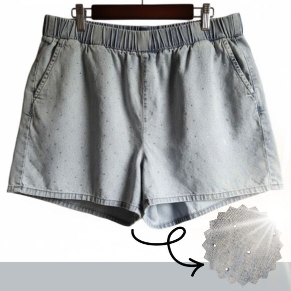 Good American Shorts Denim Dolly Crystal Rhinestone Pull-On Plus Size 3 L 12/14 - Picture 1 of 7